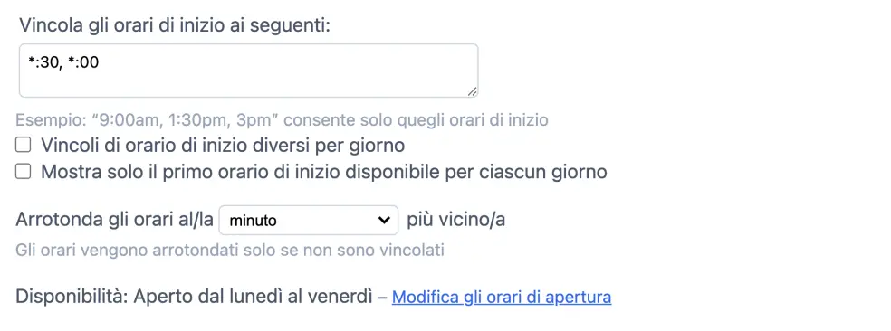 Vincoli ora di inizio