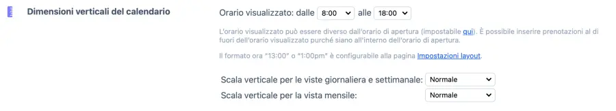 Configurazione layout del calendario