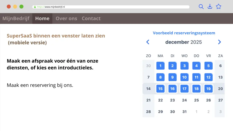 integratie door middel van een iframe met de mobiele versie
