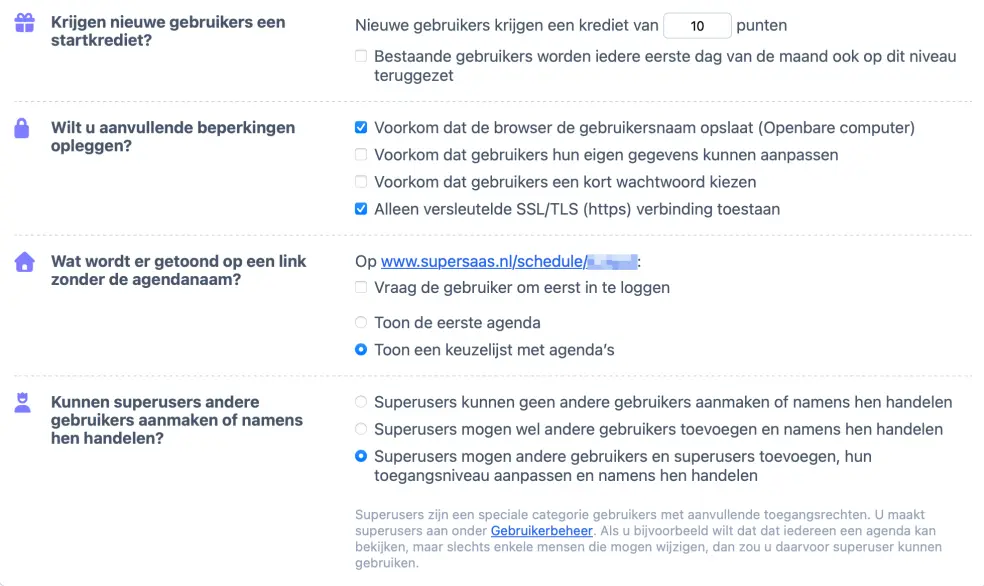 Overige registratie- en beveiligingsopties