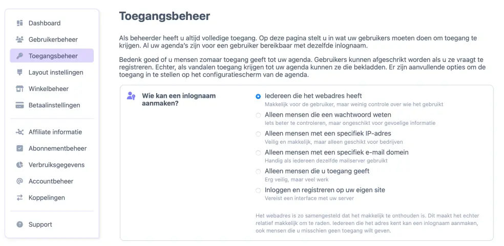 Toegangsbeheeropties