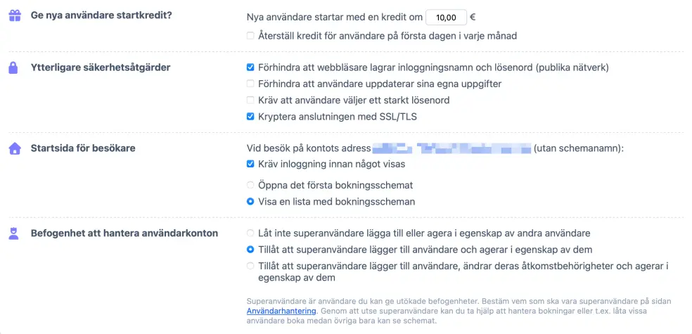 Övriga registrerings- och behörighetsinställningar
