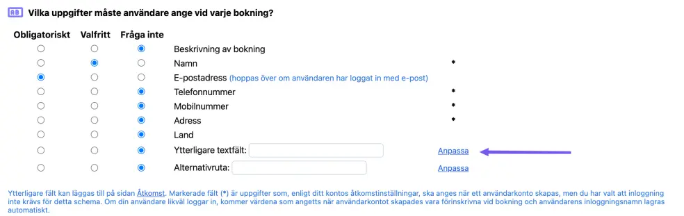 Ytterligare textfält