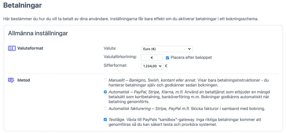 Ställa in onlinebetalning