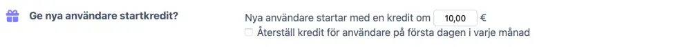 Att konfigurera en startkredit