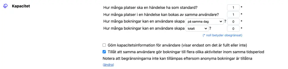 Begränsningar per händelse