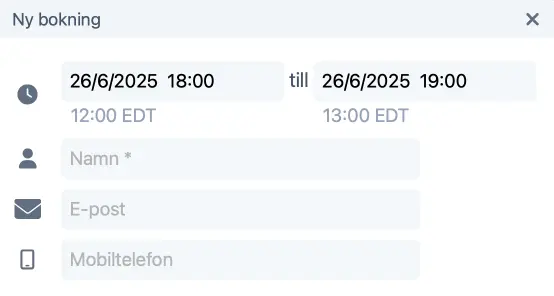 Bokning med datum och tid angiven