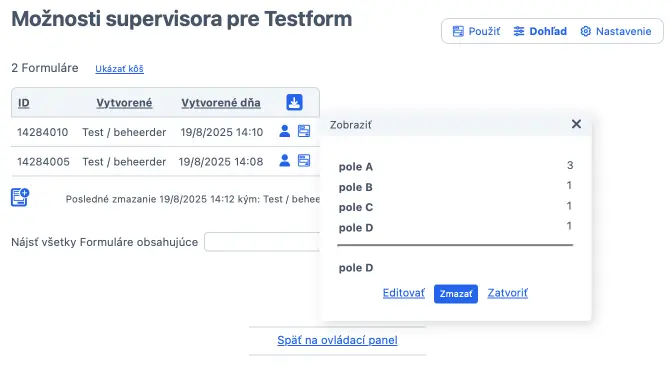 Prehľad odoslaných formulárov