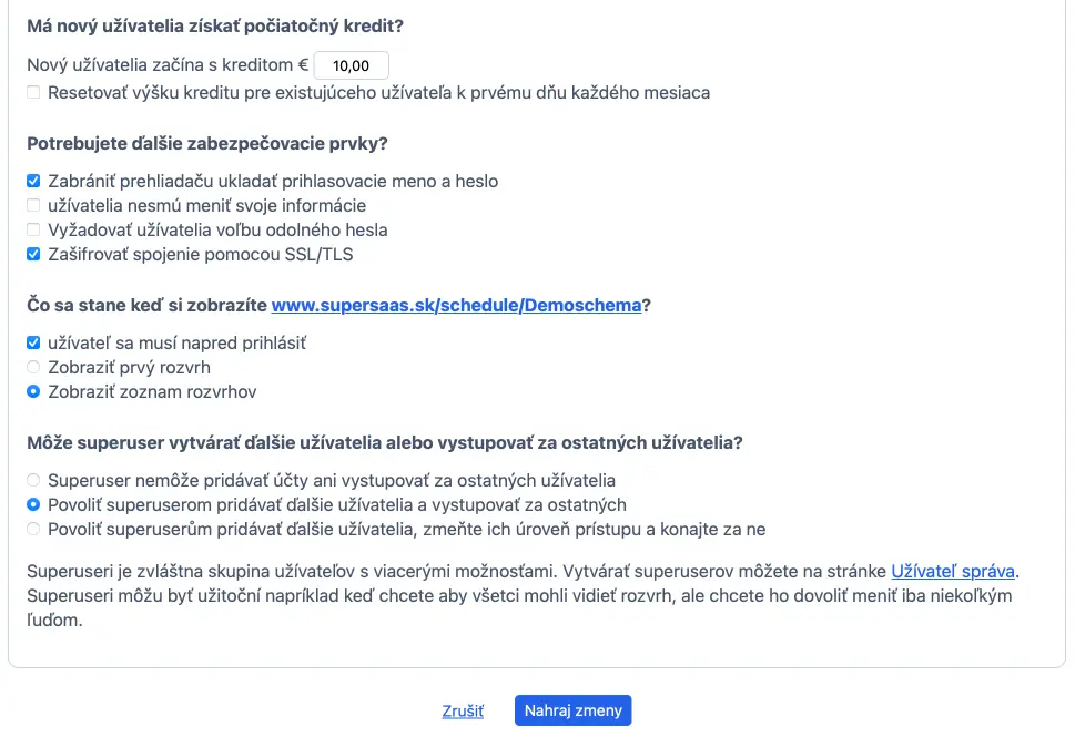 Ďalšie nastavenia týkajúce sa registrácie/autorizácia
