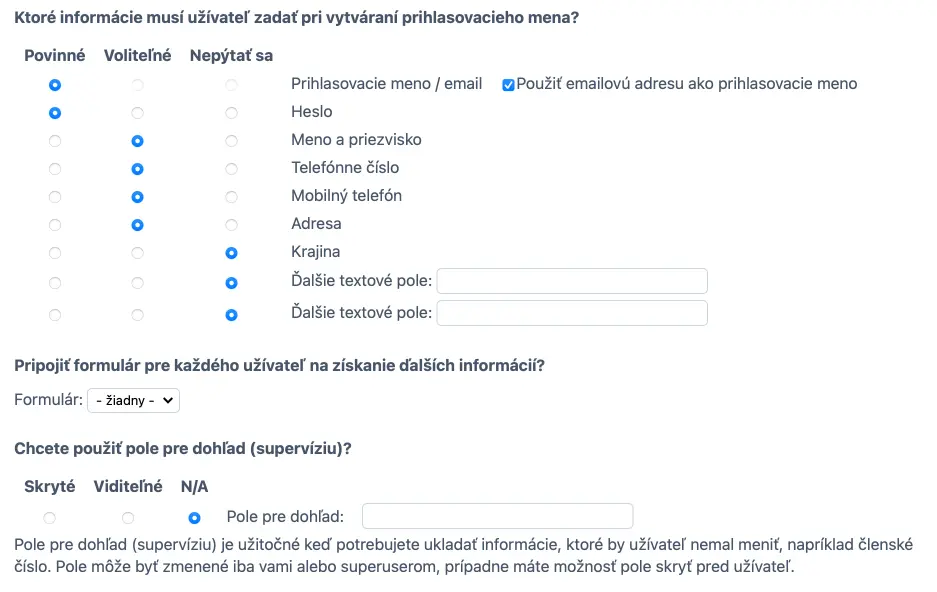 Registračné údaje