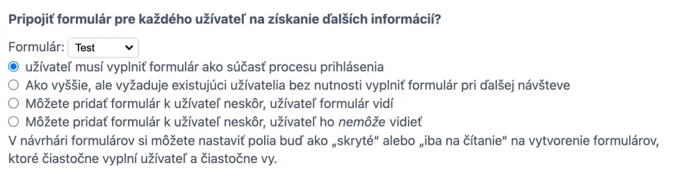 Pripojenie registračného formulára