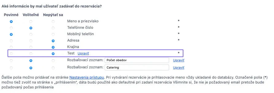 Pole pre registráciu