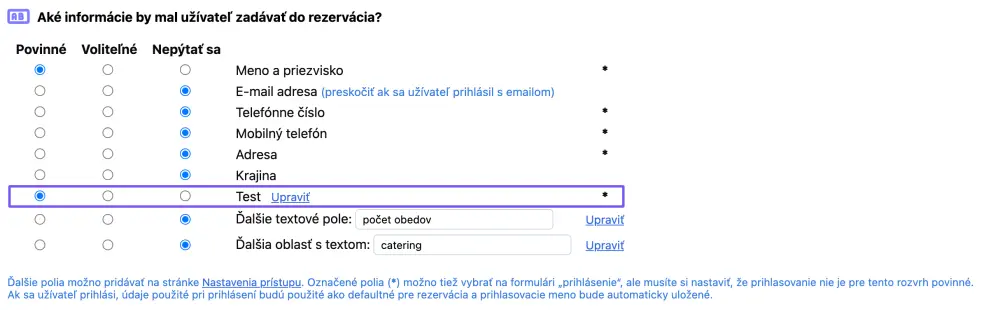 Pole pre registráciu