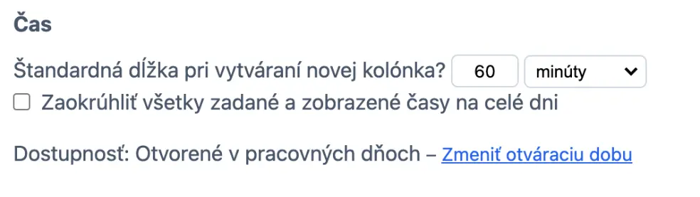 Štandardná dĺžka slotu pri kapacitných rozvrhoch