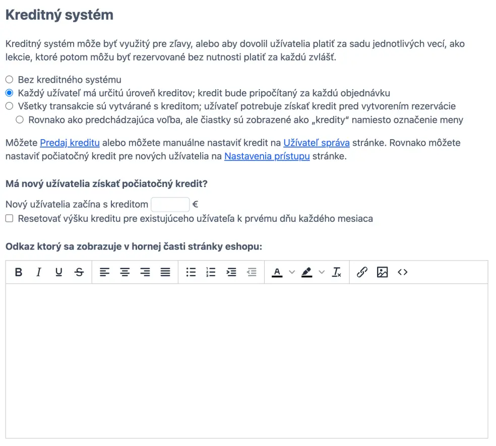 Nastavenie kreditného systému