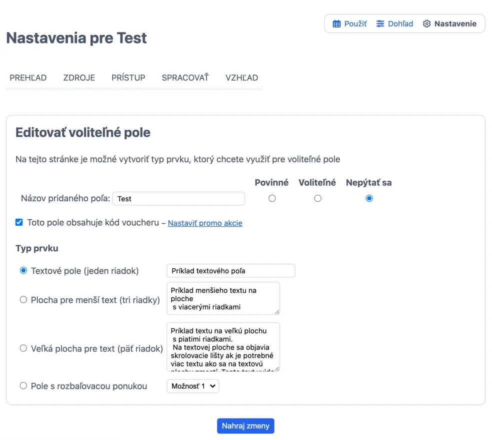 Editovať voliteľné pole
