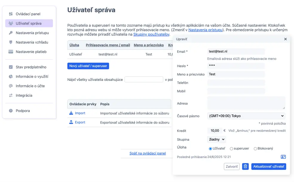Manipulácia s jednotlivými používateľmi