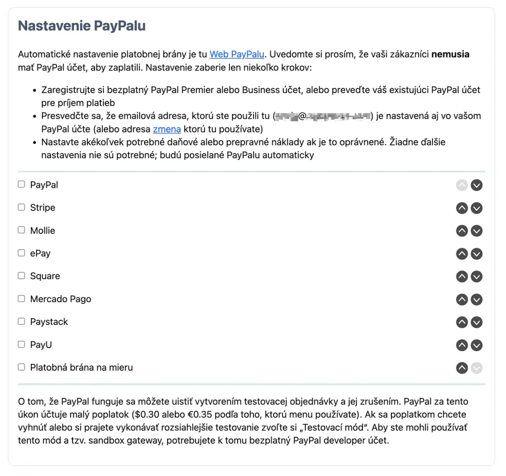 Nastavenie online platieb