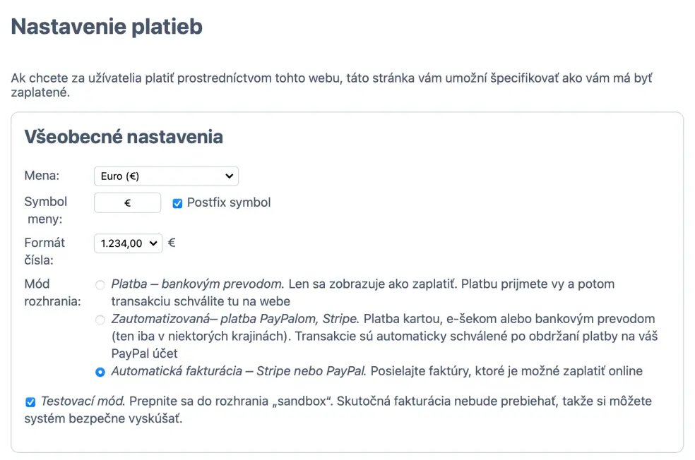 Nastavenie fakturácie