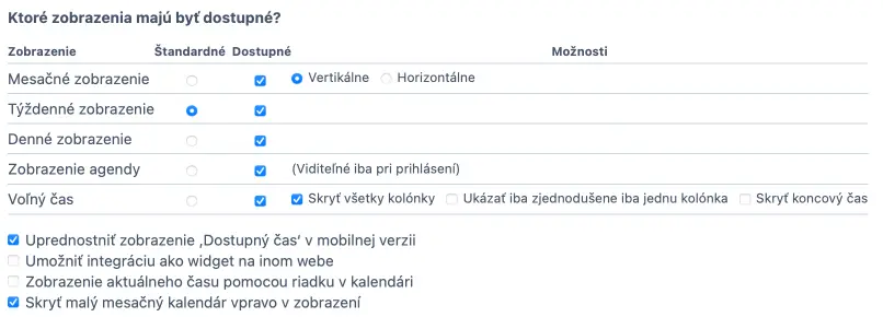 Dostupné zobrazenia