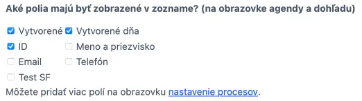 Polia, ktoré majú byť zaradené do zobrazenia zoznamu