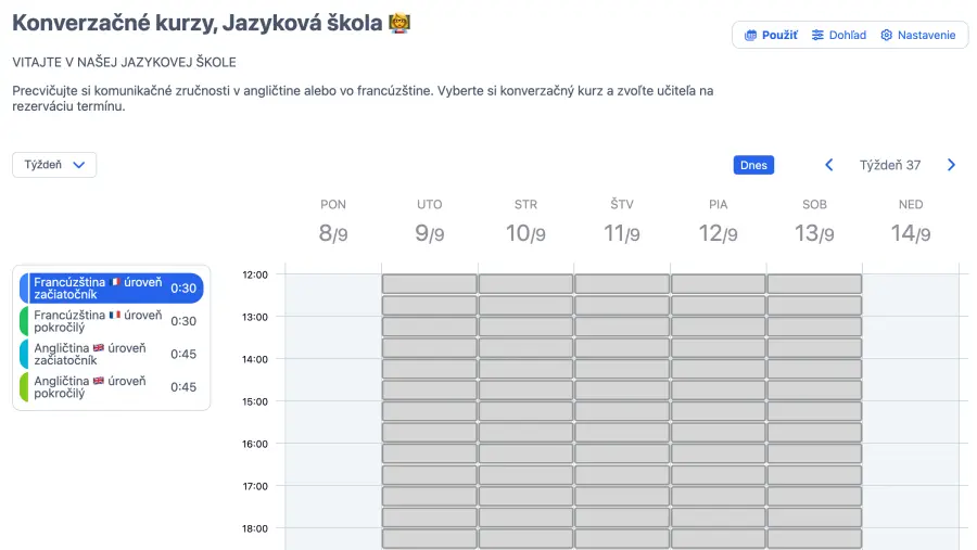 Rozvrh začatia hodín konverzácie