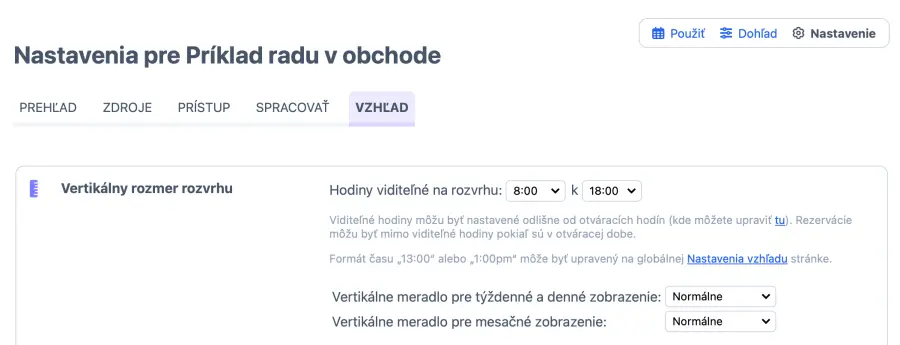 Nastavenie vzhľadu rozvrhu