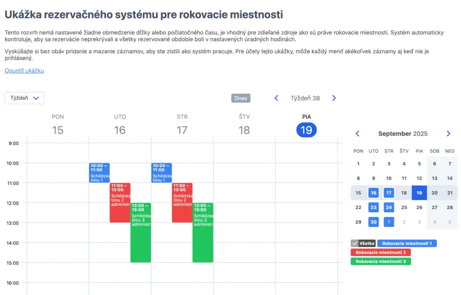 online rezervačný rozvrh zasadačiek