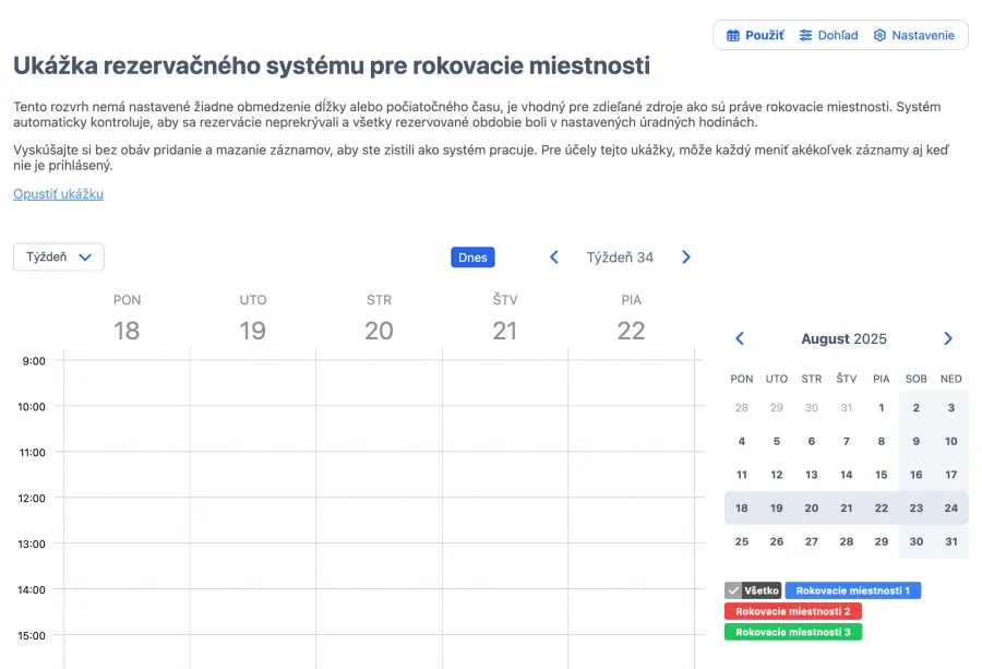 ukážka systému rezervácie zasadačiek