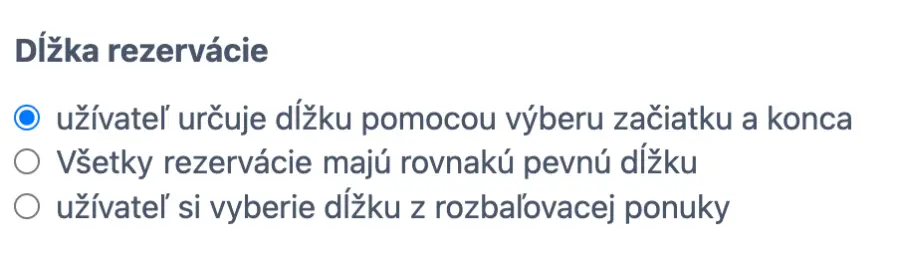 výber dĺžky rezervácií zasadačiek